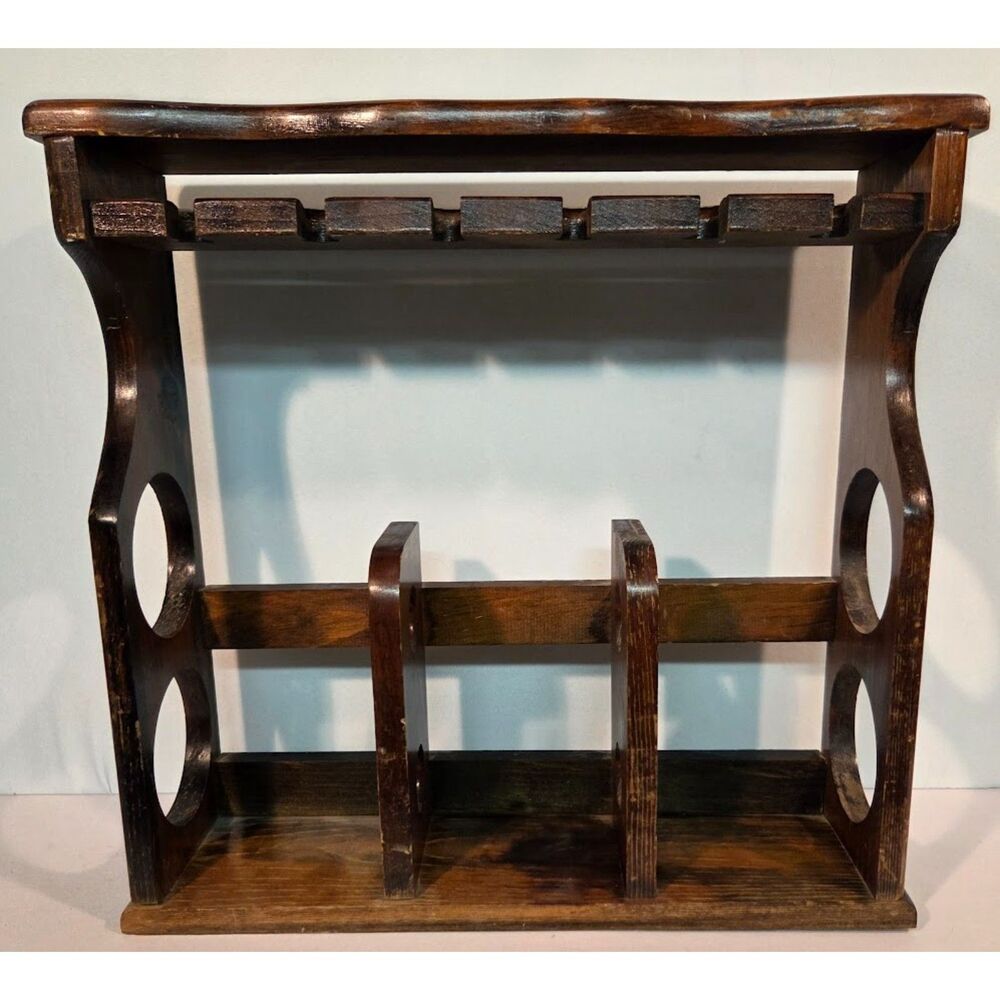 Rustic Solid Wood Wall Wine Rack Shelf Holds 6 Bottles Farmhouse Decor